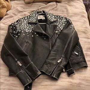 Miu Miu Black Leather Jacket with Silver Studs